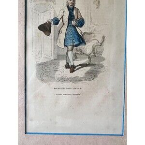 Antique French Framed Engraving Print: Rococo Fashion, Court Jester, Louis XV